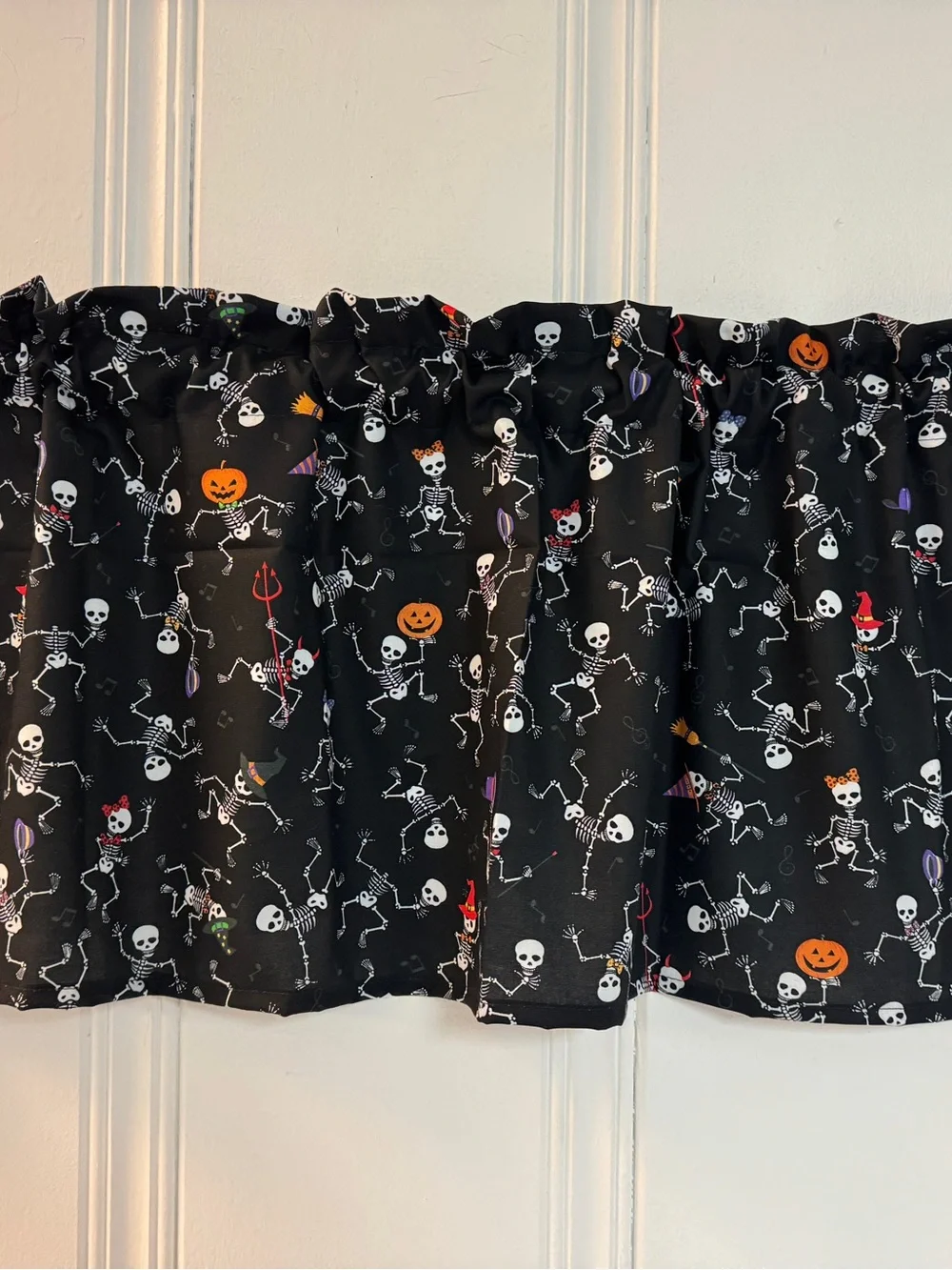 Kids Halloween Skeleton window Valance Curtain Panel - Black